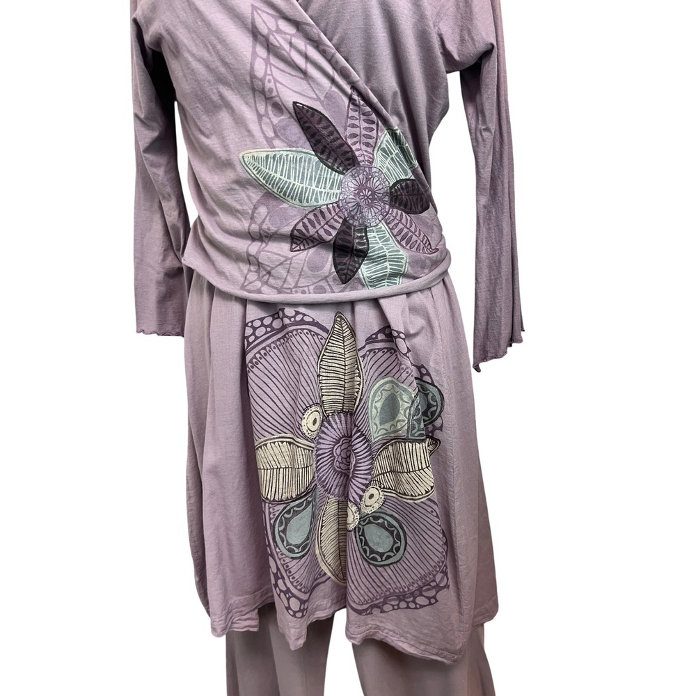 Bluefish 3 Piece Set Women Size 1 Purple Excellent Floral Wrap Top Tunic Pants - Picture 3 of 10